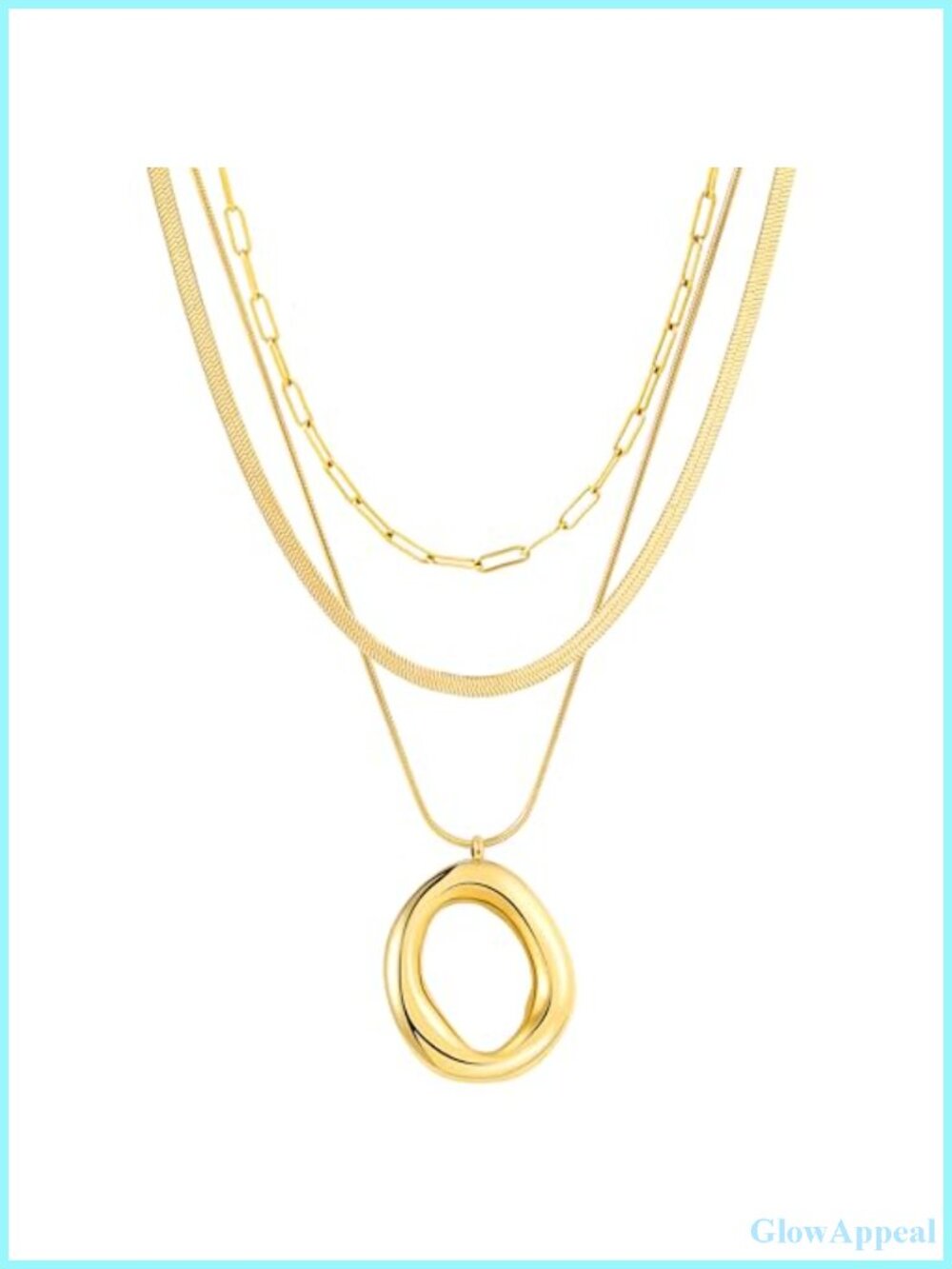 18K Gold Plated Stainless Steel Layered Necklace Set Herringbone Paperclip